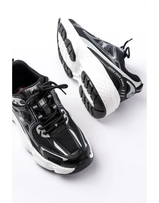 F-329 Siyah Günlük Bağcıklı Beyaz Tabanlı Yazlık Spor Ayakkabı