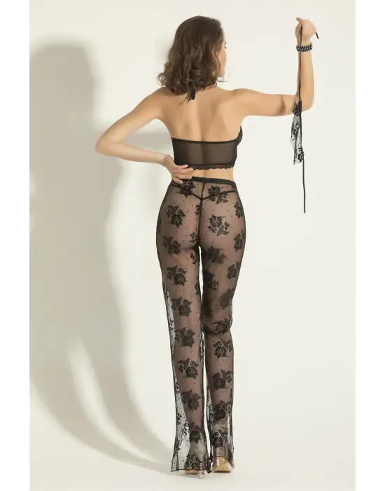 Fantezi Transparan Bralet Pantolon Takım Siyah