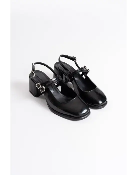 Faye Siyah Rugan Kadın Topuklu Ayakkabı