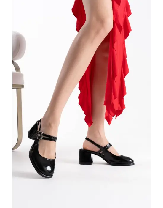 Faye Siyah Rugan Kadın Topuklu Ayakkabı