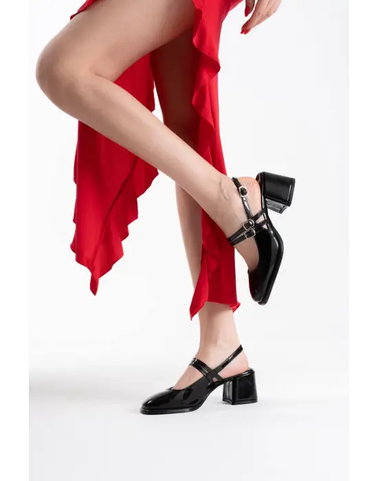 Faye Siyah Rugan Kadın Topuklu Ayakkabı