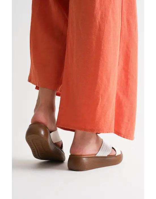 Fayn Beyaz Hakiki Deri Terlik