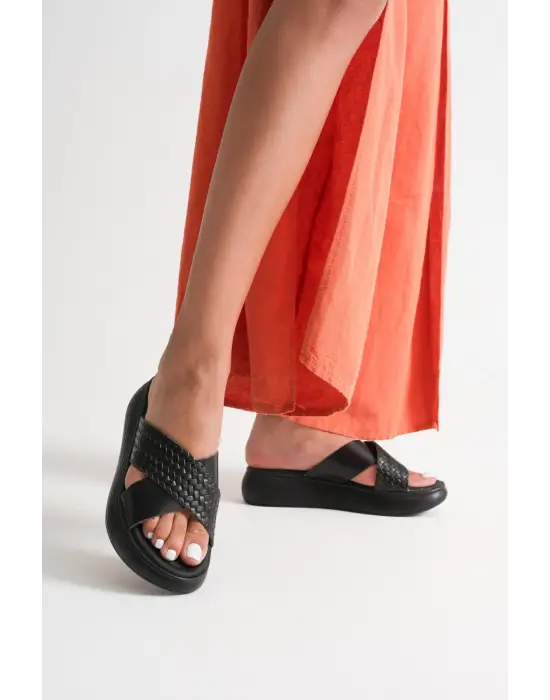 Fayn Siyah Hakiki Deri Terlik