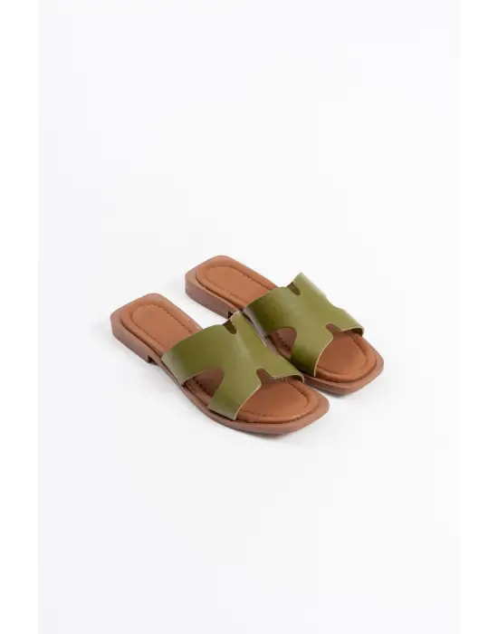 Fergei Haki Yeşili Hakiki Deri Terlik