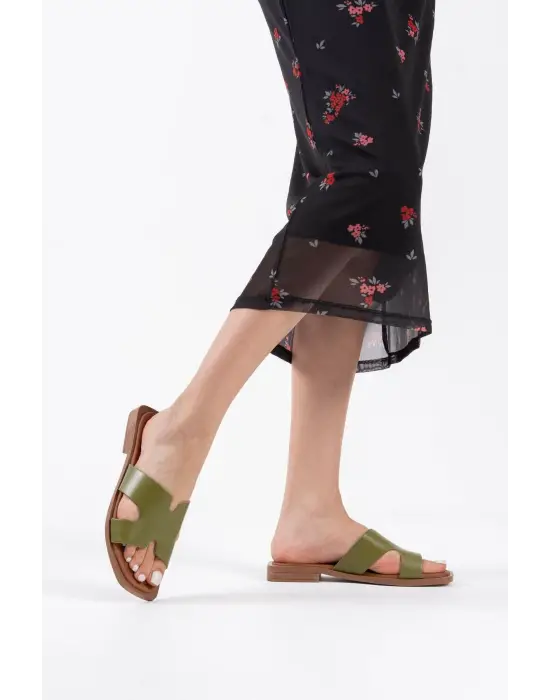 Fergei Haki Yeşili Hakiki Deri Terlik