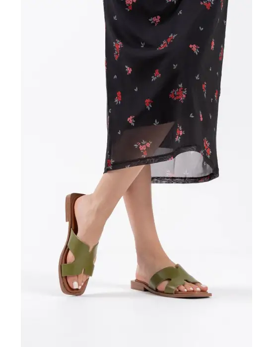 Fergei Haki Yeşili Hakiki Deri Terlik