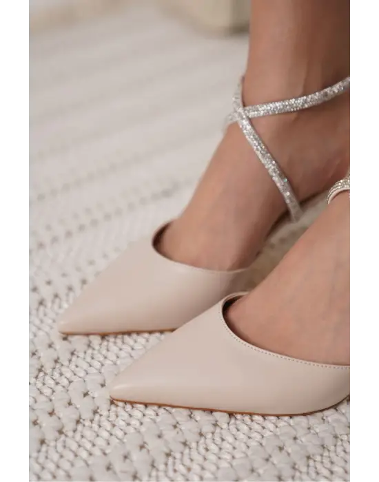 Fiona Taşlı Kadın Bej Topuklu Ayakkabı