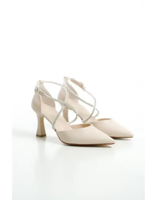 Fiona Taşlı Kadın Bej Topuklu Ayakkabı