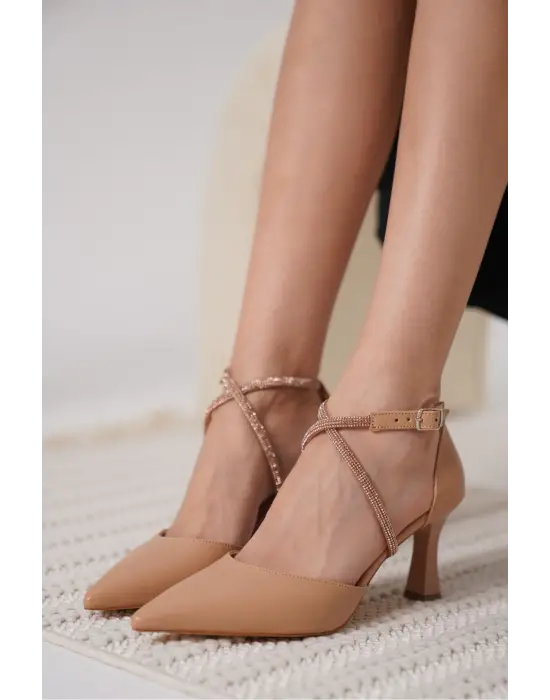 Fiona Taşlı Kadın Nude Topuklu Ayakkabı
