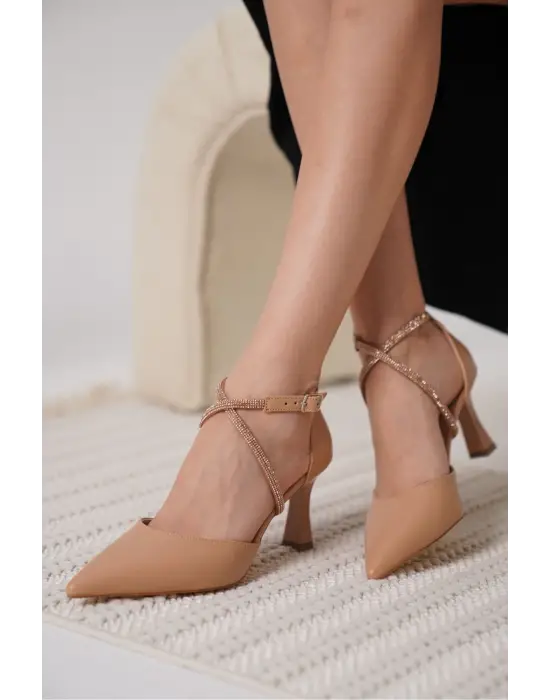 Fiona Taşlı Kadın Nude Topuklu Ayakkabı