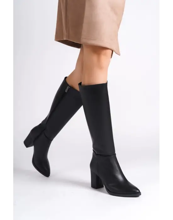 Fıorella Bağcıksız Fermuarlı Ortopedik Taban Kadın Çizme St - Siyah