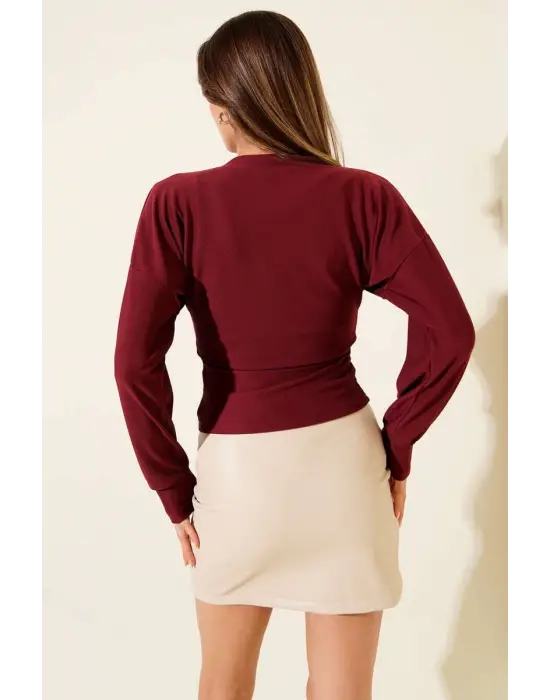 Fitilli Bisiklet Yaka İkili Bluz Bordo T4341