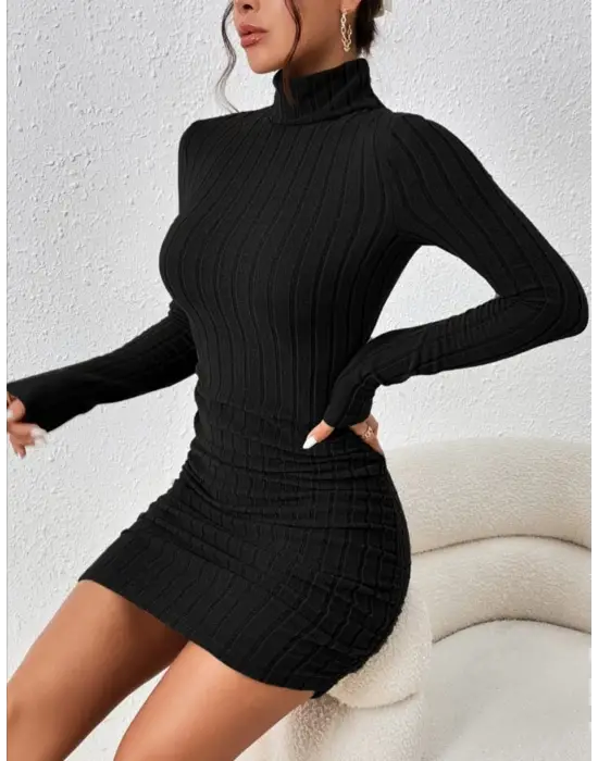 Fitilli Boğazlı  Şardonlu Elbise Siyah