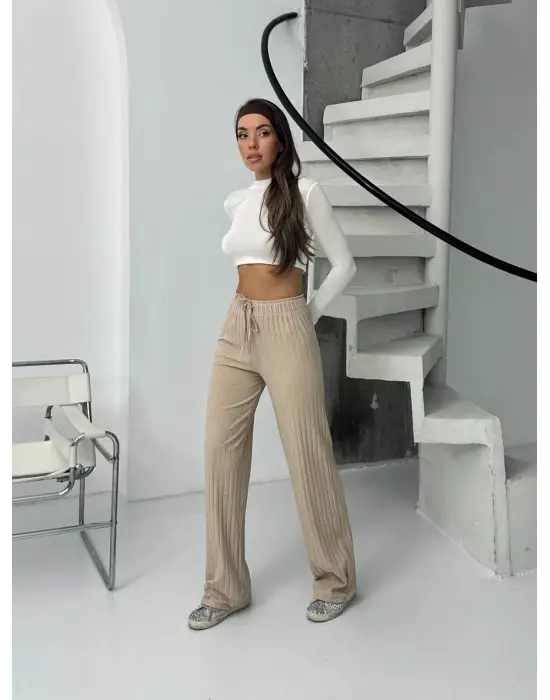 Fitilli Şardonlu Pantolon Bej A4058