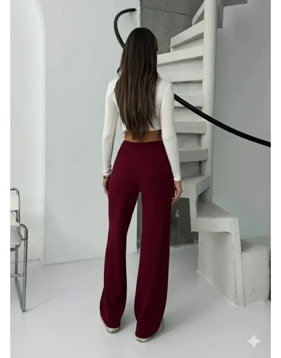 Fitilli Şardonlu Pantolon Bordo A4058