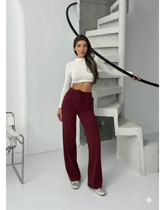 Fitilli Şardonlu Pantolon Bordo A4058