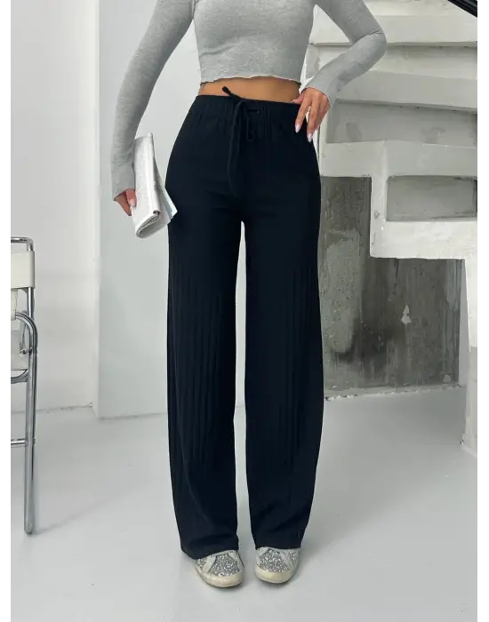 Fitilli Şardonlu Pantolon Siyah A4058