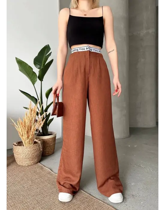 Flamlı Kahve Pantolon