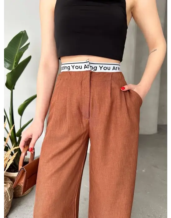 Flamlı Kahve Pantolon