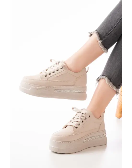 Fln-1999 Nut Bağcıklı Taban Taş Aksesuarlı Günlük Spor Ayakkabı