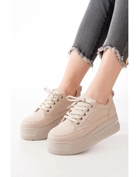 Fln-1999 Nut Bağcıklı Taban Taş Aksesuarlı Günlük Spor Ayakkabı