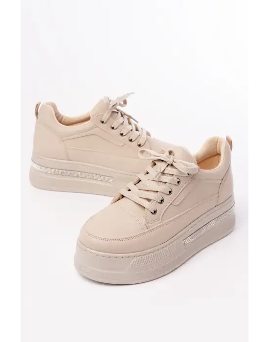 Fln-1999 Nut Bağcıklı Taban Taş Aksesuarlı Günlük Spor Ayakkabı