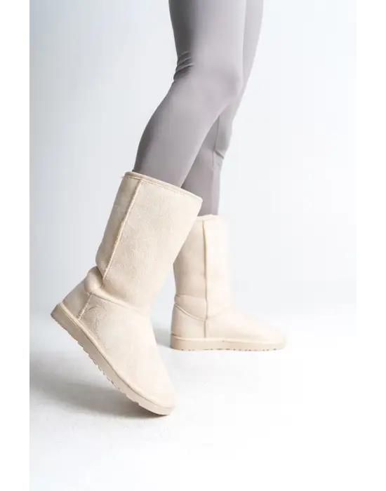 Freya Bağcıksız Düz Taban İçi Kürklü Süet Kadın Bot  Kt - Krem