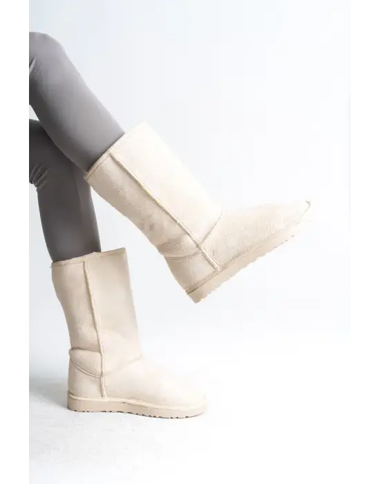 Freya Bağcıksız Düz Taban İçi Kürklü Süet Kadın Bot  Kt - Krem