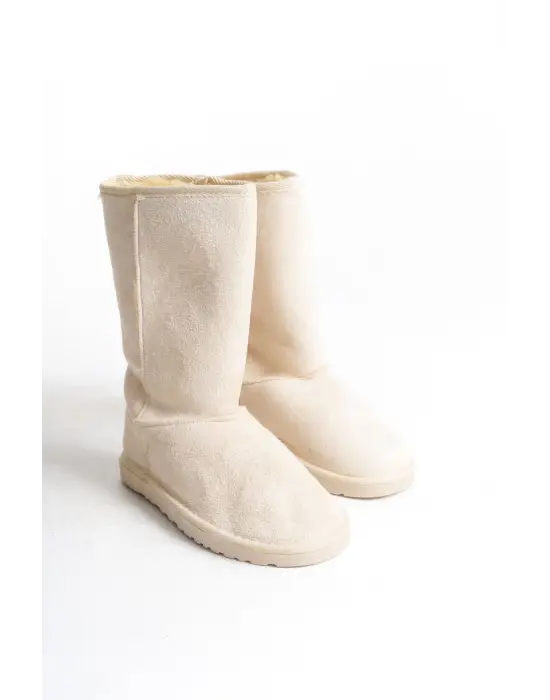 Freya Bağcıksız Düz Taban İçi Kürklü Süet Kadın Bot  Kt - Krem