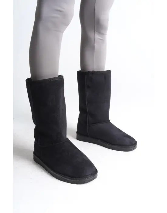 Freya Bağcıksız Düz Taban İçi Kürklü Süet Kadın Bot  St - Siyah