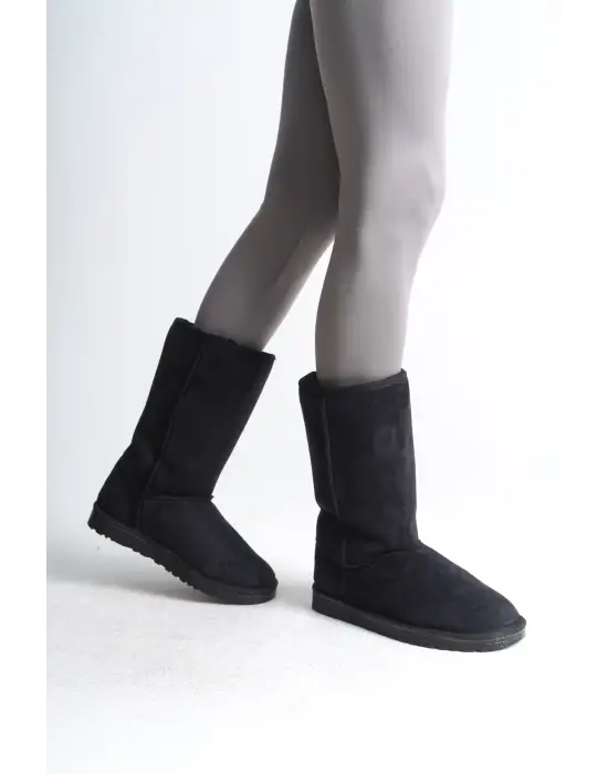 Freya Bağcıksız Düz Taban İçi Kürklü Süet Kadın Bot  St - Siyah