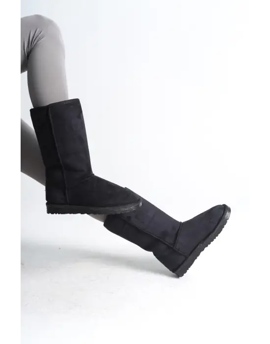 Freya Bağcıksız Düz Taban İçi Kürklü Süet Kadın Bot  St - Siyah
