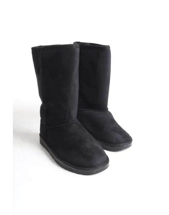 Freya Bağcıksız Düz Taban İçi Kürklü Süet Kadın Bot  St - Siyah
