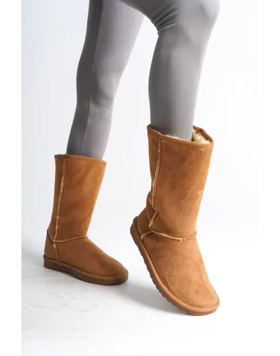 Freya Bağcıksız Düz Taban İçi Kürklü Süet Kadın Bot  Tt - Taba