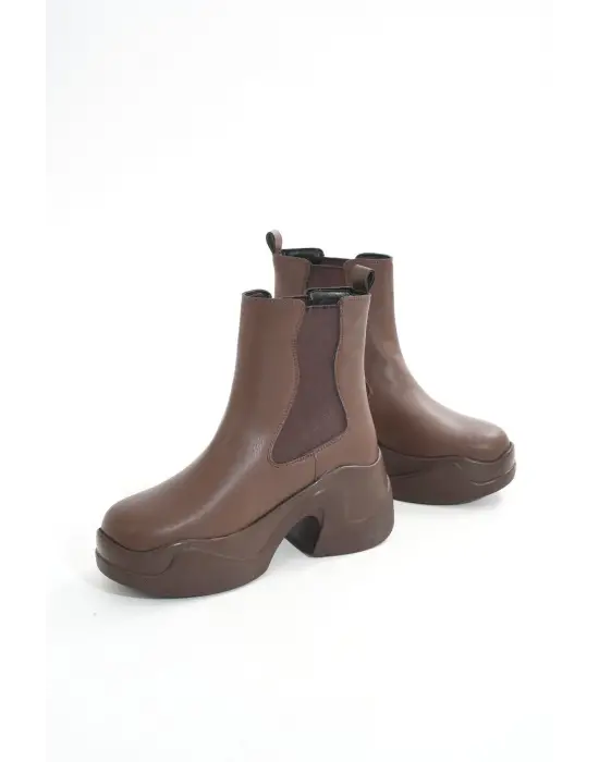 Kahverengi Yüksek Tabanlı Lastikli Günlük Kadın Bot