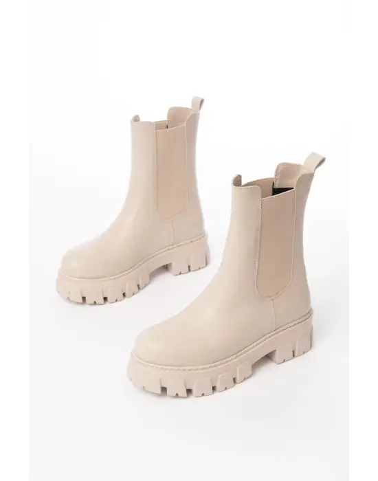 Bej Yüksek Tabanlı Lastikli Günlük Kadın Bot