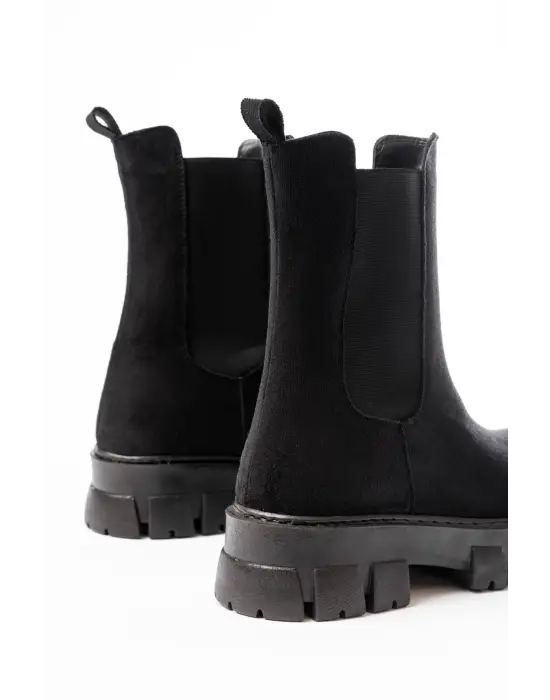 Siyah Süet Yüksek Tabanlı Lastikli Günlük Kadın Bot