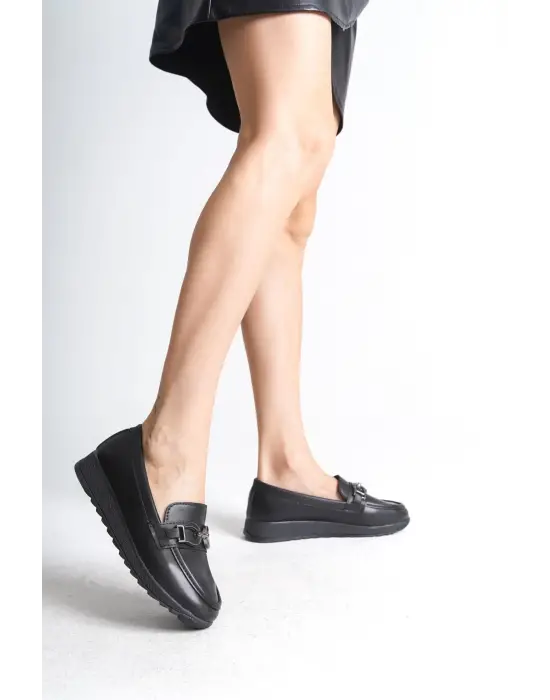 Gıselle Ortopedik Rahat Taban Toka Detaylı Klasik Kadın Babet Anne Ayakkabısı  St - Siyah