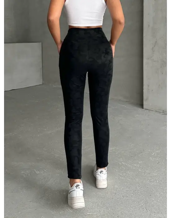 Gizli Yan Fermuarlı Bulut Desenli Tayt Siyah H248638