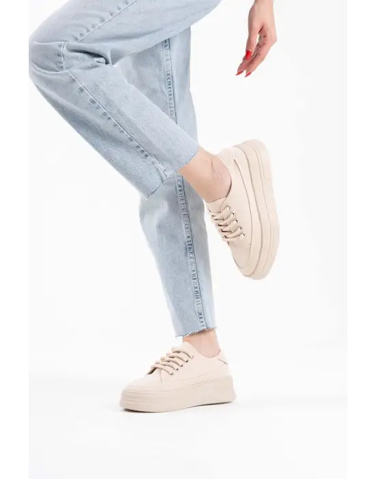 Glown Kadın Bej Keten Spor Ayakkabı