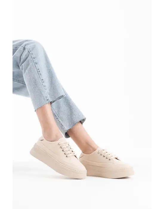 Glown Kadın Bej Keten Spor Ayakkabı