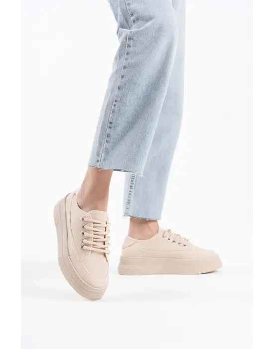 Glown Kadın Bej Keten Spor Ayakkabı