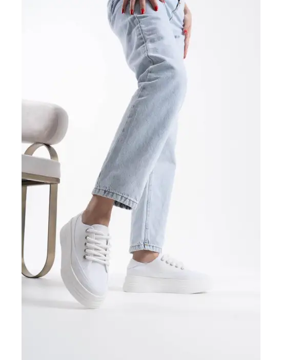 Glown Kadın Beyaz Keten Spor Ayakkabı