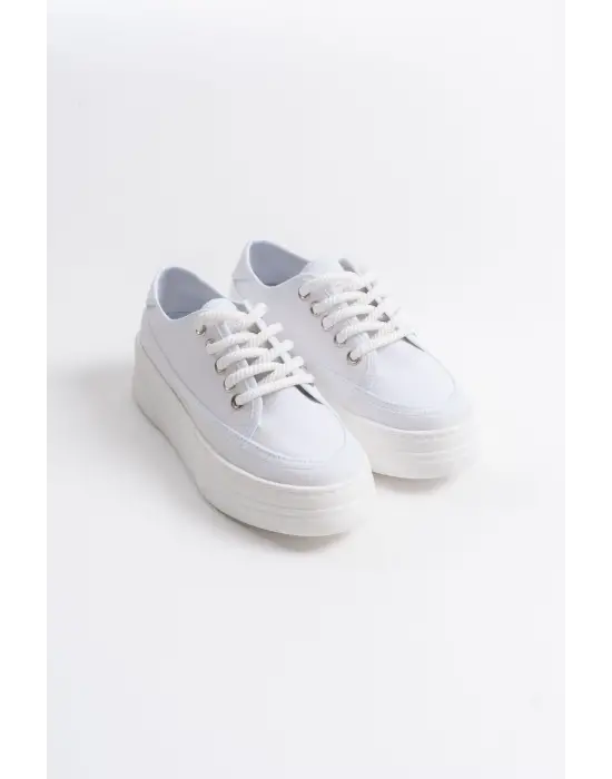 Glown Kadın Beyaz Keten Spor Ayakkabı