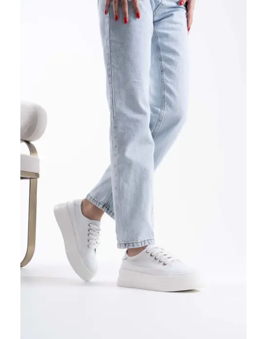 Glown Kadın Beyaz Keten Spor Ayakkabı