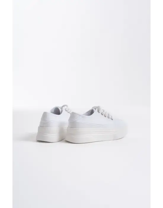 Glown Kadın Beyaz Keten Spor Ayakkabı