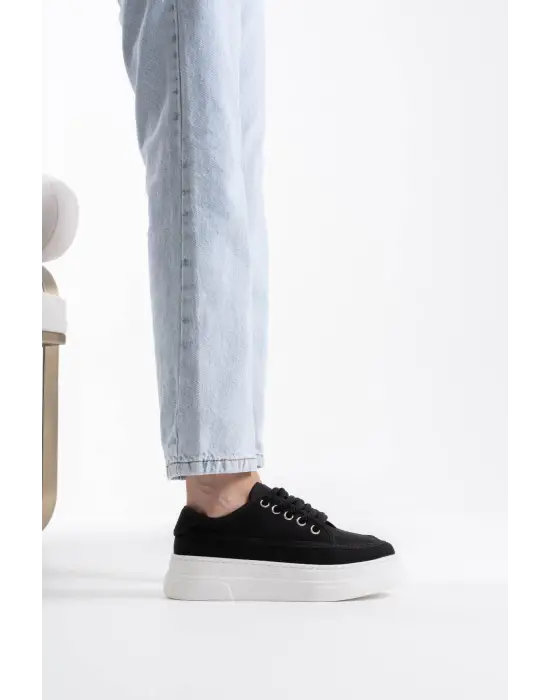 Glown Kadın Siyah Keten Spor Ayakkabı