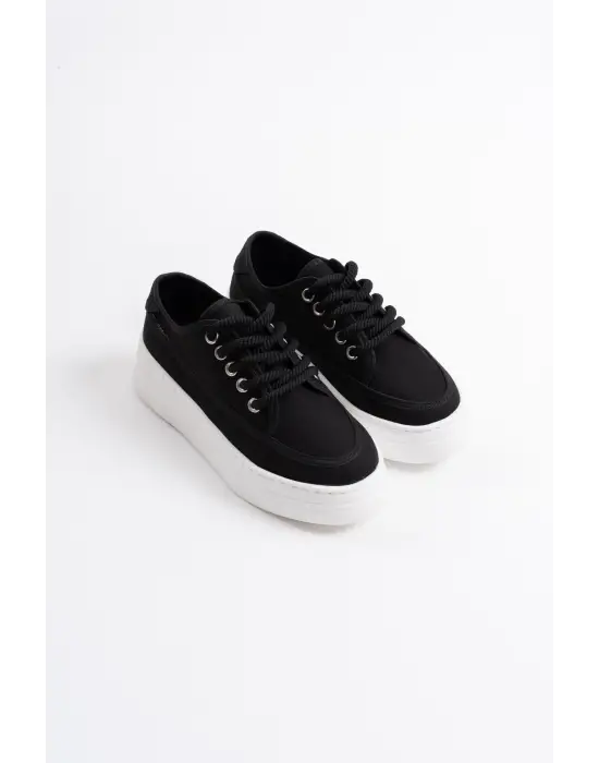 Glown Kadın Siyah Keten Spor Ayakkabı