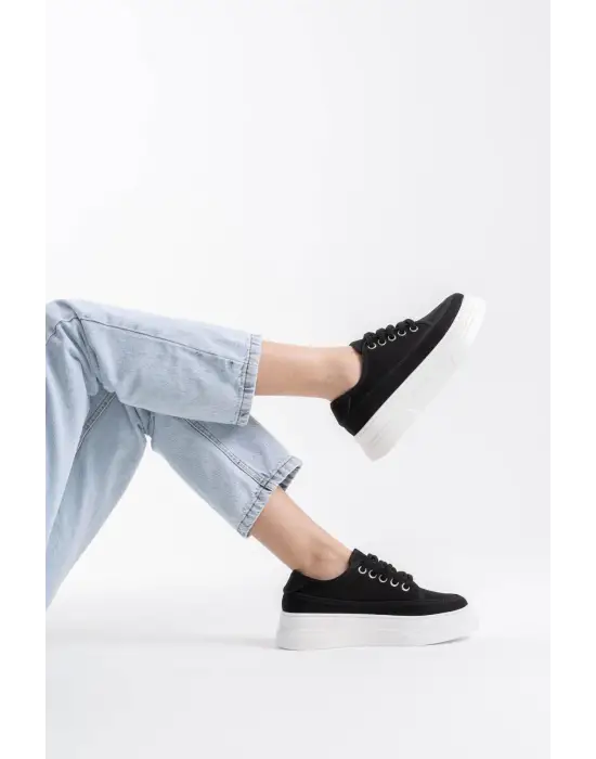 Glown Kadın Siyah Keten Spor Ayakkabı