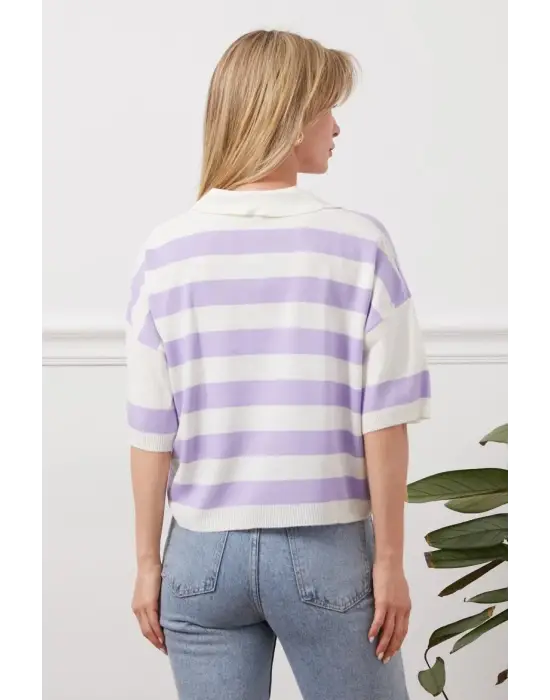 Gömlek Yaka Çizgili Triko Tişört
